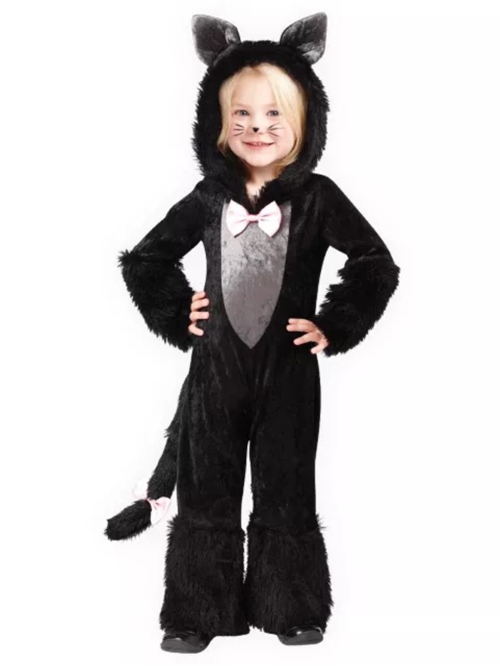 Spirit Halloween Girls Black Cat Costume Child Medium Plush Kitty Jumpsuit